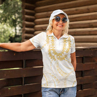 Aloha Lei Onaona Women Polo Shirt Beige Hawaiian Tribal Pattern