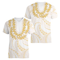 Aloha Lei Onaona Women V-Neck T-Shirt Beige Hawaiian Tribal Pattern