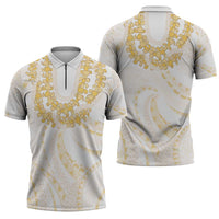 Aloha Lei Onaona Zipper Polo Shirt Beige Hawaiian Tribal Pattern - Polynesian Pride