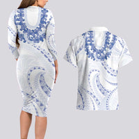 Aloha Lei Onaona Couples Matching Long Sleeve Bodycon Dress and Hawaiian Shirt Navy Blue Hawaiian Tribal Pattern LT9 - Polynesian Pride