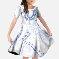 Aloha Lei Onaona Family Matching Short Sleeve Bodycon Dress and Hawaiian Shirt Navy Blue Hawaiian Tribal Pattern LT9 Daughter's Dress Blue - Polynesian Pride