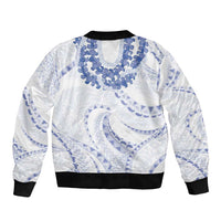 Aloha Lei Onaona Sleeve Zip Bomber Jacket Navy Blue Hawaiian Tribal Pattern