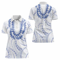 Aloha Lei Onaona Women Polo Shirt Navy Blue Hawaiian Tribal Pattern