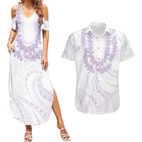 Aloha Lei Onaona Couples Matching Summer Maxi Dress and Hawaiian Shirt Purple Hawaiian Tribal Pattern LT9 Purple - Polynesian Pride