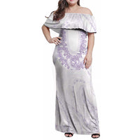 Aloha Lei Onaona Family Matching Off Shoulder Maxi Dress and Hawaiian Shirt Purple Hawaiian Tribal Pattern LT9 Mom's Dress Purple - Polynesian Pride