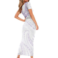 Aloha Lei Onaona Short Sleeve Bodycon Dress Purple Hawaiian Tribal Pattern