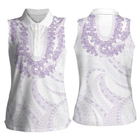 Aloha Lei Onaona Women Sleeveless Polo Shirt Purple Hawaiian Tribal Pattern LT9 - Polynesian Pride