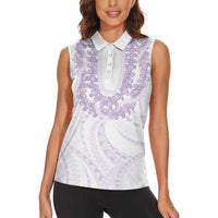 Aloha Lei Onaona Women Sleeveless Polo Shirt Purple Hawaiian Tribal Pattern LT9 - Polynesian Pride