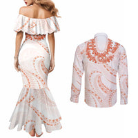 Aloha Lei Onaona Couples Matching Mermaid Dress and Long Sleeve Button Shirt Red Hawaiian Tribal Pattern LT9 - Polynesian Pride