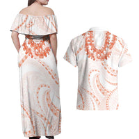 Aloha Lei Onaona Couples Matching Off Shoulder Maxi Dress and Hawaiian Shirt Red Hawaiian Tribal Pattern LT9 - Polynesian Pride