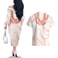 Aloha Lei Onaona Couples Matching Off The Shoulder Long Sleeve Dress and Hawaiian Shirt Red Hawaiian Tribal Pattern LT9 - Polynesian Pride