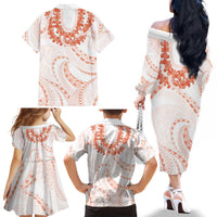 Aloha Lei Onaona Family Matching Off The Shoulder Long Sleeve Dress and Hawaiian Shirt Red Hawaiian Tribal Pattern LT9 - Polynesian Pride