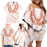 Aloha Lei Onaona Family Matching Off Shoulder Short Dress and Hawaiian Shirt Red Hawaiian Tribal Pattern LT9 - Polynesian Pride