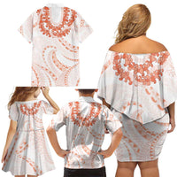 Aloha Lei Onaona Family Matching Off Shoulder Short Dress and Hawaiian Shirt Red Hawaiian Tribal Pattern LT9 - Polynesian Pride