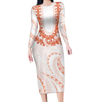 Aloha Lei Onaona Long Sleeve Bodycon Dress Red Hawaiian Tribal Pattern