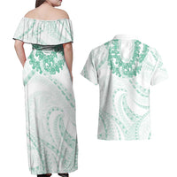 Aloha Lei Onaona Couples Matching Off Shoulder Maxi Dress and Hawaiian Shirt Sage Green Hawaiian Tribal Pattern LT9 - Polynesian Pride