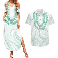 Aloha Lei Onaona Couples Matching Summer Maxi Dress and Hawaiian Shirt Sage Green Hawaiian Tribal Pattern LT9 Green - Polynesian Pride