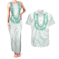 Aloha Lei Onaona Couples Matching Tank Maxi Dress and Hawaiian Shirt Sage Green Hawaiian Tribal Pattern LT9 Green - Polynesian Pride