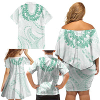 Aloha Lei Onaona Family Matching Off Shoulder Short Dress and Hawaiian Shirt Sage Green Hawaiian Tribal Pattern LT9 - Polynesian Pride