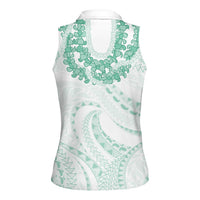 Aloha Lei Onaona Women Sleeveless Polo Shirt Sage Green Hawaiian Tribal Pattern LT9 - Polynesian Pride