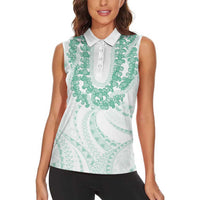 Aloha Lei Onaona Women Sleeveless Polo Shirt Sage Green Hawaiian Tribal Pattern LT9 - Polynesian Pride