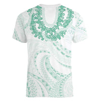 Aloha Lei Onaona Women V-Neck T-Shirt Sage Green Hawaiian Tribal Pattern LT9 - Polynesian Pride