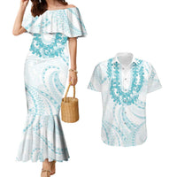 Aloha Lei Onaona Couples Matching Mermaid Dress and Hawaiian Shirt Teal Hawaiian Tribal Pattern LT9 Teal - Polynesian Pride