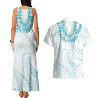 Aloha Lei Onaona Couples Matching Tank Maxi Dress and Hawaiian Shirt Teal Hawaiian Tribal Pattern LT9 - Polynesian Pride