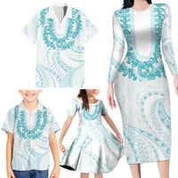 Aloha Lei Onaona Family Matching Long Sleeve Bodycon Dress and Hawaiian Shirt Teal Hawaiian Tribal Pattern LT9 - Polynesian Pride