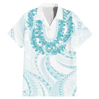 Aloha Lei Onaona Family Matching Mermaid Dress and Hawaiian Shirt Teal Hawaiian Tribal Pattern LT9 Dad's Shirt - Short Sleeve Teal - Polynesian Pride