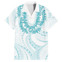 Aloha Lei Onaona Family Matching Puletasi and Hawaiian Shirt Teal Hawaiian Tribal Pattern LT9 Dad's Shirt - Short Sleeve Teal - Polynesian Pride