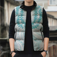 Aloha Lei Onaona Sleeveless Puffer Jacket Teal Hawaiian Tribal Pattern - Polynesian Pride