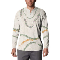 Aloha Lei Mikioi Button Sweatshirt Beige Polynesian Tribal Tatau Pattern
