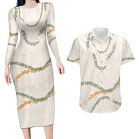 Aloha Lei Mikioi Couples Matching Long Sleeve Bodycon Dress and Hawaiian Shirt Beige Polynesian Tribal Tatau Pattern LT9 Beige - Polynesian Pride