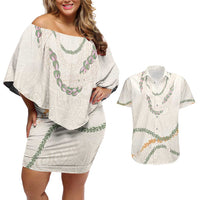 Aloha Lei Mikioi Couples Matching Off Shoulder Short Dress and Hawaiian Shirt Beige Polynesian Tribal Tatau Pattern LT9 Beige - Polynesian Pride