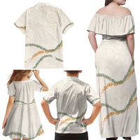 Aloha Lei Mikioi Family Matching Off Shoulder Maxi Dress and Hawaiian Shirt Beige Polynesian Tribal Tatau Pattern LT9 - Polynesian Pride