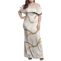 Aloha Lei Mikioi Family Matching Off Shoulder Maxi Dress and Hawaiian Shirt Beige Polynesian Tribal Tatau Pattern LT9 Mom's Dress Beige - Polynesian Pride