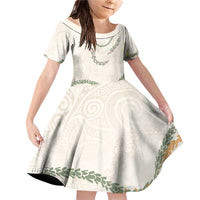 Aloha Lei Mikioi Family Matching Off Shoulder Short Dress and Hawaiian Shirt Beige Polynesian Tribal Tatau Pattern LT9 Daughter's Dress Beige - Polynesian Pride