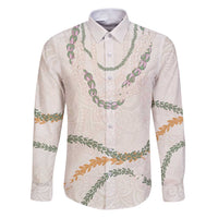 Aloha Lei Mikioi Family Matching Puletasi and Hawaiian Shirt Beige Polynesian Tribal Tatau Pattern LT9 Dad's Shirt - Long Sleeve Beige - Polynesian Pride