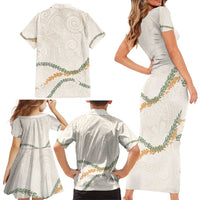 Aloha Lei Mikioi Family Matching Short Sleeve Bodycon Dress and Hawaiian Shirt Beige Polynesian Tribal Tatau Pattern LT9 - Polynesian Pride