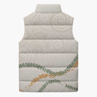 Aloha Lei Mikioi Sleeveless Puffer Jacket Beige Polynesian Tribal Tatau Pattern - Polynesian Pride