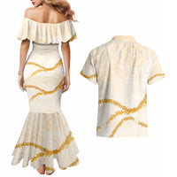 Aloha Lei Mikioi Couples Matching Mermaid Dress and Hawaiian Shirt Gold Polynesian Tribal Tatau Pattern LT9 - Polynesian Pride