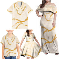 Aloha Lei Mikioi Family Matching Off Shoulder Maxi Dress and Hawaiian Shirt Gold Polynesian Tribal Tatau Pattern LT9 - Polynesian Pride