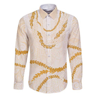 Aloha Lei Mikioi Family Matching Off Shoulder Short Dress and Hawaiian Shirt Gold Polynesian Tribal Tatau Pattern LT9 Dad's Shirt - Long Sleeve Gold - Polynesian Pride