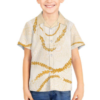 Aloha Lei Mikioi Family Matching Off Shoulder Short Dress and Hawaiian Shirt Gold Polynesian Tribal Tatau Pattern LT9 Son's Shirt Gold - Polynesian Pride