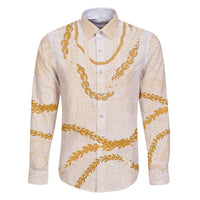 Aloha Lei Mikioi Family Matching Puletasi and Hawaiian Shirt Gold Polynesian Tribal Tatau Pattern LT9 Dad's Shirt - Long Sleeve Gold - Polynesian Pride