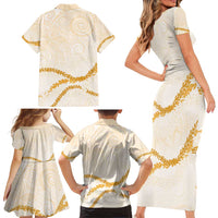 Aloha Lei Mikioi Family Matching Short Sleeve Bodycon Dress and Hawaiian Shirt Gold Polynesian Tribal Tatau Pattern LT9 - Polynesian Pride