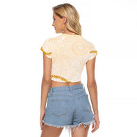 Aloha Lei Mikioi Raglan Cropped T Shirt Gold Polynesian Tribal Tatau Pattern
