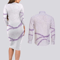 Aloha Lei Mikioi Couples Matching Long Sleeve Bodycon Dress and Long Sleeve Button Shirt Purple Polynesian Tribal Tatau Pattern LT9 - Polynesian Pride