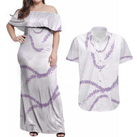 Aloha Lei Mikioi Couples Matching Off Shoulder Maxi Dress and Hawaiian Shirt Purple Polynesian Tribal Tatau Pattern LT9 Purple - Polynesian Pride